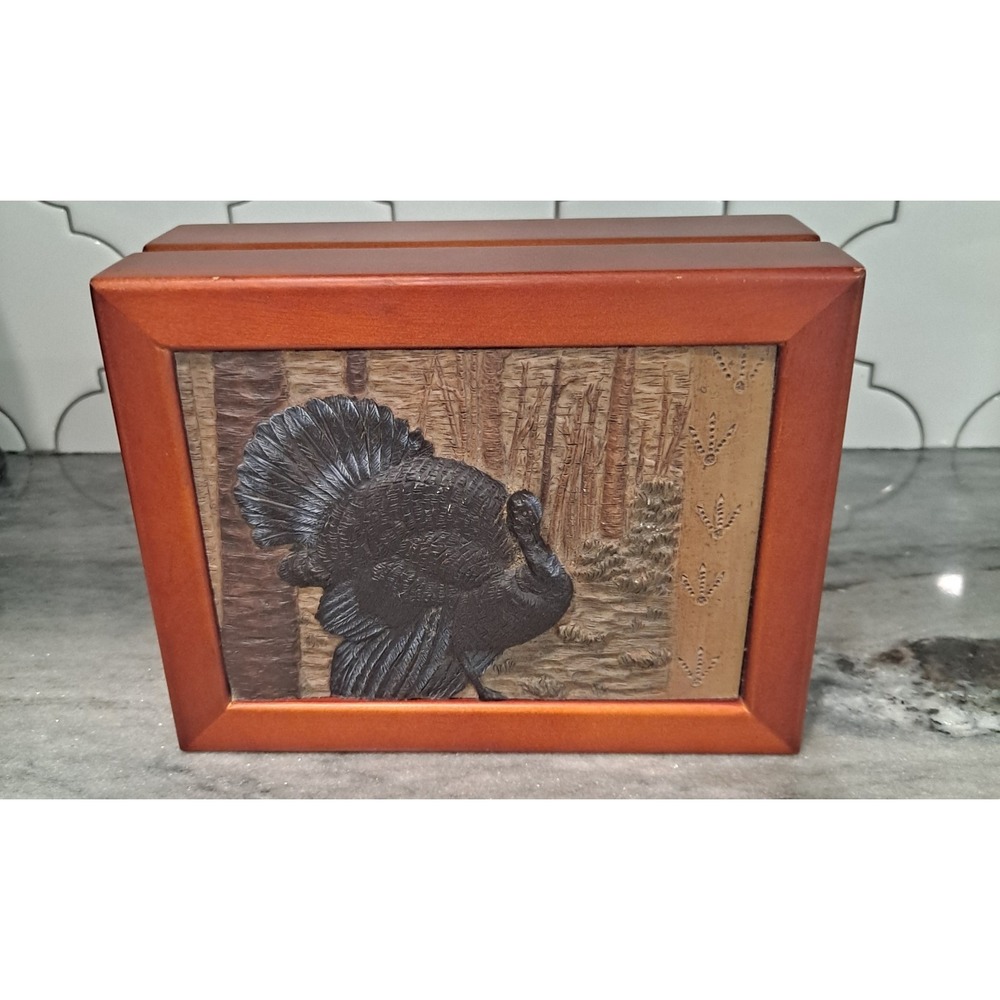 Wooden Jewelry box Carved Turkey Design W/ Turkey Sound Effect 7x5.5x2.75